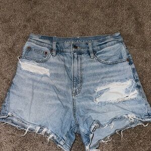 American Eagle Outfitters Women's Faded Blue Ripped Jean Shorts